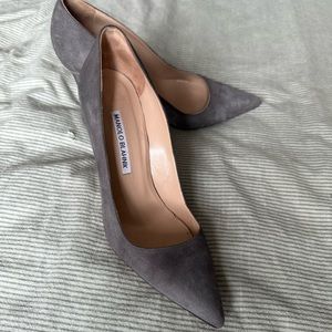 grey suede manolo blahniks